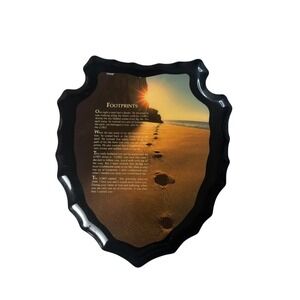 Footprints In The‎ Sand Wall Plaque Religious Home Decor Brown Shield Scalloped